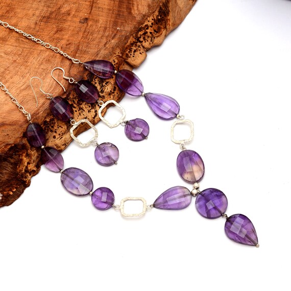 Parure De Bijoux Unique En Argent Et Amétrine - Collier Et Boucles D'oreilles Fait Main