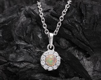 Pendentif En Argent Sterling 925 Avec Opale De Feu Éthiopienne - Fait Main - Grande Taille