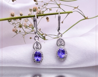 AAA+ Natural Tanzanite 925 Sterling Silver Handmade Oval Earrings ~ Tanzanite Gemstone Dangle Earrings Pair Jewelry ~ Lever Back Hook ~SSP12