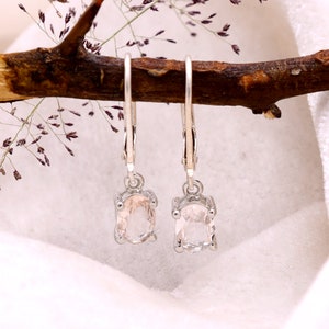 Natural Morganite 925 Sterling Silver Oval Earrings ~ Morganite Gemstone Dangle Handmade Earrings Pair Jewelry ~ Lever Back Hook ~ RK4078