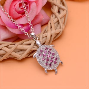 Natural Rhodolite Garnet 925 Sterling Silver Tortoise Pendant ~ Handmade Jewelry ~ Pink Rhodolite Turtle Pendant ~ Animals Necklace ~ ESP04