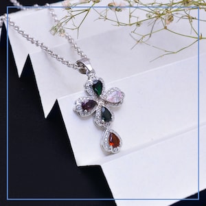 Natural AAA+ Multi Tourmaline Holy Cross Pendant ~ 925 Sterling Silver Pendant ~ Tourmaline Handmade Pendant Necklace ~ Gift Pendant ~ RS012
