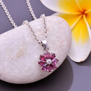 925 Sterling Silver Pendant ~ AAA+ Rhodolite Garnet Necklace ~ Handmade Wedding Jewelry Gift For Wife ~ Flower Pendant ~ January Birthstone