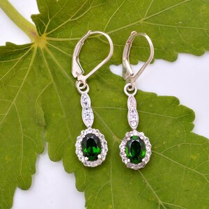 925 Sterling Silver Chrome Diopside Earrings ~ Natural Chrome Gemstone Silver Dangle Earrings Pair ~Lever Back Hooks ~ Gift Ideas ~ 2674291