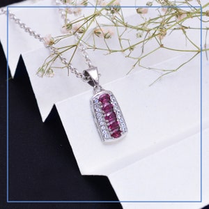 Natural AAA+ Rhodolite Garnet Sterling Silver Fine Pendant ~ Garnet 925 Silver Vertical Pendant Necklace Handmade Gift Ideas For Her ~ RK148