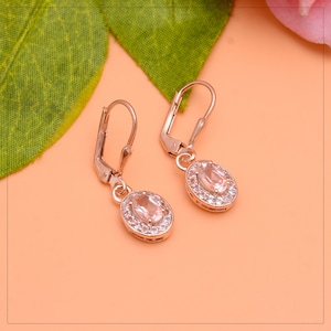 Sterling Silver Morganite Rose Gold Oval Earrings ~ Morganite Gemstone Fine 925 Silver Earrings Pair ~ Lever Back Hooks ~ Gift Ideas ~ STP01