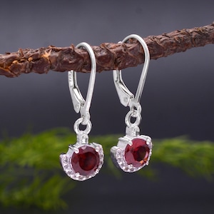 Red Garnet 925 Sterling Silver Earrings ~ Natural Garnet Gemstone Silver Dangle Earrings Pair ~Lever Back Hooks ~ Gift Ideas for Her~ DOH275