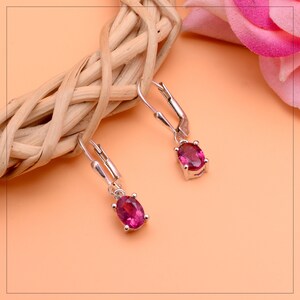 AAA Rubellite Tourmaline Earring in Sterling Silver 925 Handmade Jewelry Natural Pink Tourmaline Earring Pair Lever Back HooksRK4078 image 4