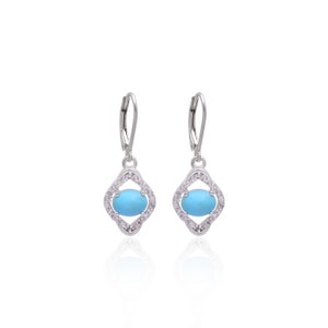 Turquoise Gemstone 925 Silver Minimalist Fancy Earrings ~ Natural Turquoise Dangle Earrings ~ December Birthstone ~ Lever Back Hook ~ ESP27