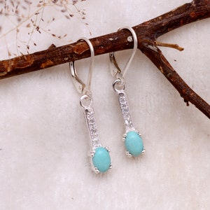 Natural Turquoise Gemstone Sterling Silver Fancy Earrings ~ December Birthstone ~ Natural Turquoise Dangle Earrings ~ Lever Back Hook~ABC123