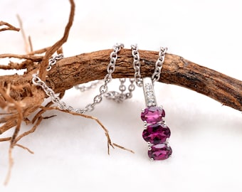 AAA+ Natural Rhodolite Garnet Sterling Silver Fancy Pendant ~Natural Rhodolite Gemstone 925 Silver Pendant Necklace Handmade Jewelry ~ RK133