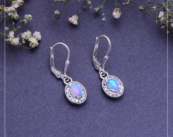AAA+ Natural Ethiopian Opal Oval Earrings Sterling Silver ~ Opal Gemstone Silver Dangle Earrings Pair ~Lever Back Hooks ~ Gift Ideas ~ STP01