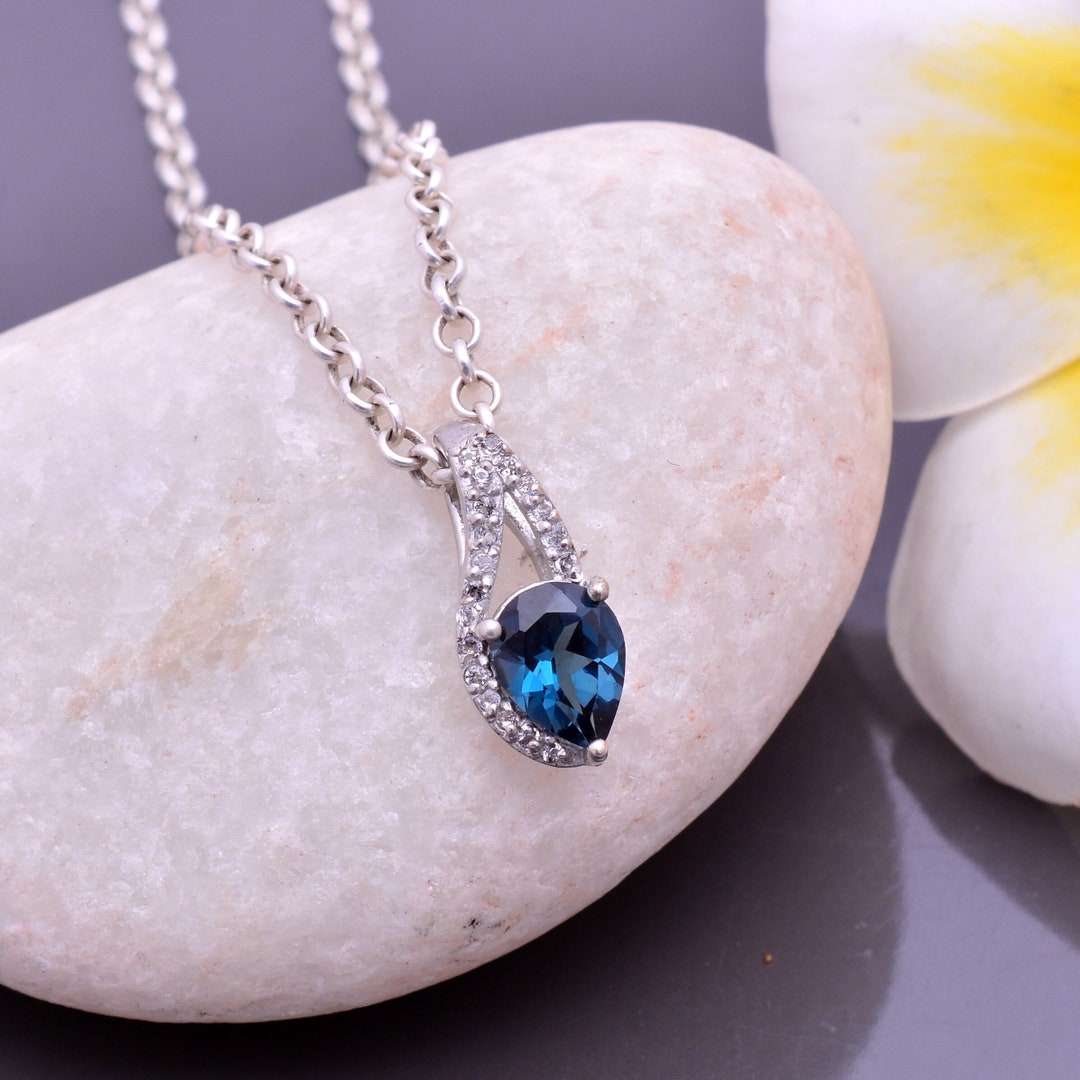 Edelstein Anhänger Sterling Silber 925 Wasserblauer Blautopas - Ch