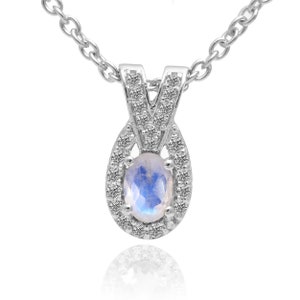 Natural AAA+ White Rainbow Moonstone Oval Pendant ~ 925 Sterling Silver Pendant ~ Moonstone Blue Fire Handmade Necklace Gift For Her ~RB0059