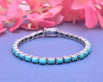 Natural Turquoise Tennis Bracelet ~ 925 Sterling Silver ~ Turquoise Dainty Bracelet ~ December Birthstone ~ Handmade Jewelry ~ Wedding Gifts
