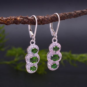Chrome Diopside Gemstone 925 Sterling Silver Earrings ~ Diopside Gemstone Silver Dangle Earrings ~ Lever Back Hooks ~ Gifts for Her ~ SP17