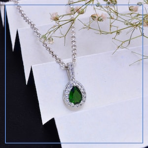 Sterling Silver Chrome Diopside Pear Pendant ~ Natural Green Diopside Gemstone 925 Silver Handmade Fine Teardrop Pendant Necklace ~ RB0043