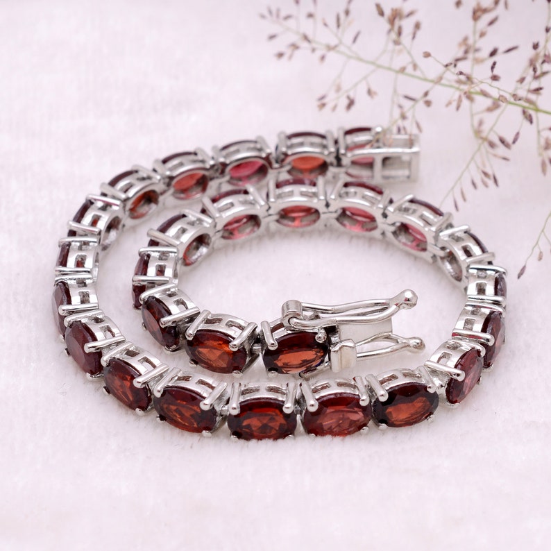 Natural Red Garnet Tennis Bracelet ~ 925 Sterling Silver ~ Red Garnet Oval  Cut Dainty Bracelet ~ Handmade Fine Jewelry ~ Wedding Gift Ideas