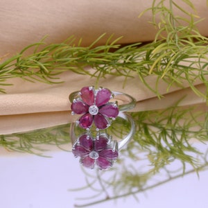 925 Sterling Silver Ruby Ring ~ Natural Ruby Fancy Flower Handmade Ring ~ Gemstone Ring ~ Promise Ring ~ Valentine&#39;s Day / Anniversary Gift