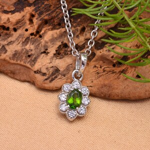 AAA+ Natural Chrome Diopside 925 Sterling Silver Flower Pendant ~ Natural Diopside 925 Silver Handmade Pendant Necklace Jewelry Gift~ STP16