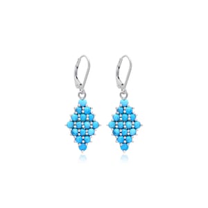 Natural Turquoise 925 Sterling Silver Earrings ~ Turquoise Gemstone Silver Dangle Earrings Pair ~Lever Back Hooks ~ Gift Ideas For Her~RO123