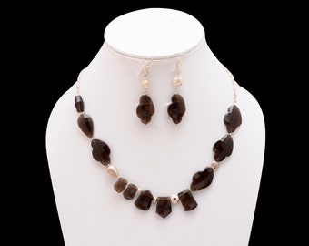 AAA+ Natural Smoky Quartz Fancy Shape Silver Jewelry Set ~ Bijoux faits à la main ~ 925 Collier de mode en argent sterling / Boucle d’oreille ~ Cadeaux pour elle