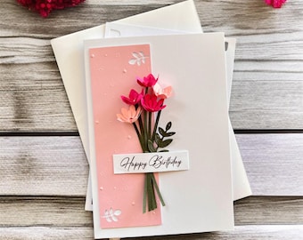 Birthday Card for Her, Handmade 3D Floral Personalised Keepsake Gift