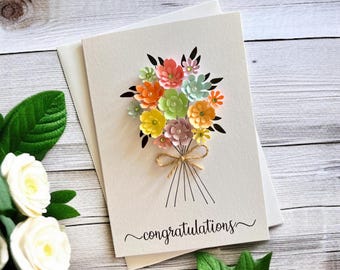 Personalised Handmade 3D Birthday Card, Paper Flower Bouquet, Luxury Unique Gift for Her