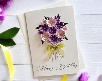 3D Flower Birthday Card, Handmade Keepsake Gem, Personalised Greeting for Mum