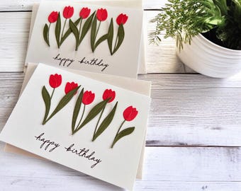 Handmade Tulip Flowers Birthday Card: Custom Keepsake for Her