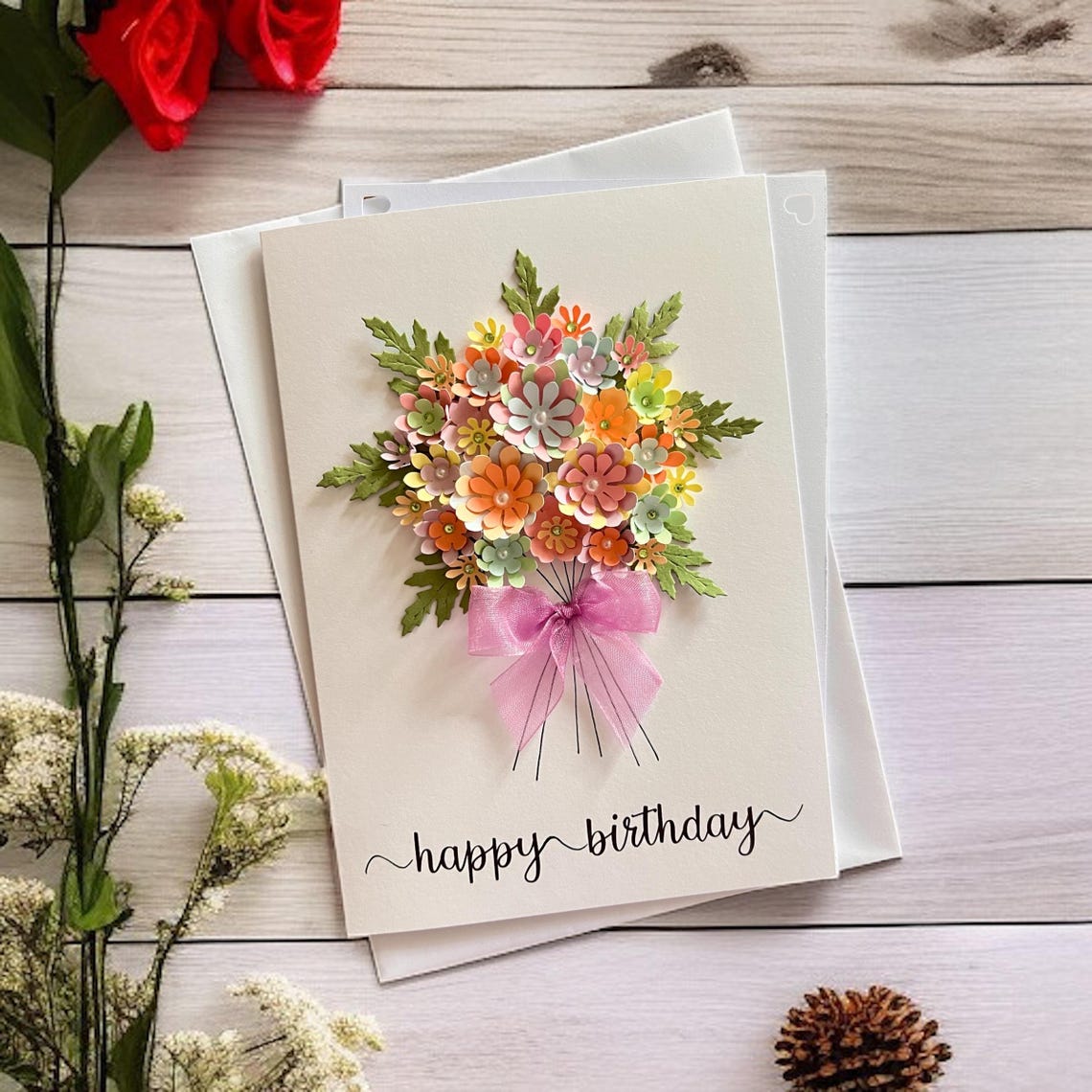 Personalised Birthday Card for Mum, Luxury A5 Handmade 3D Pastel Floral ...
