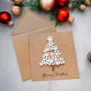 Handmade 3D Christmas Cards, Rustic Seasonal Greetings Handcrafted card with envelope