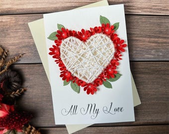 I Love You Card for Wife, Handmade 3D Woven Heart Personalised Keepsake Gift