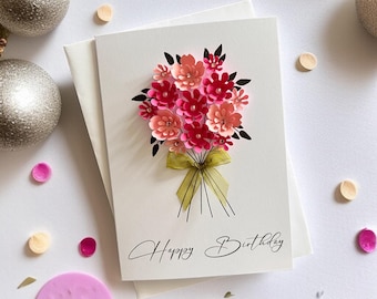 Personalised Birthday Card for Friend, Handmade 3D Floral Gem Cheerful Keepsake Gift