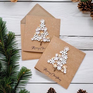 Handmade 3D Christmas Cards, Rustic Seasonal Greetings Handcrafted card with envelope