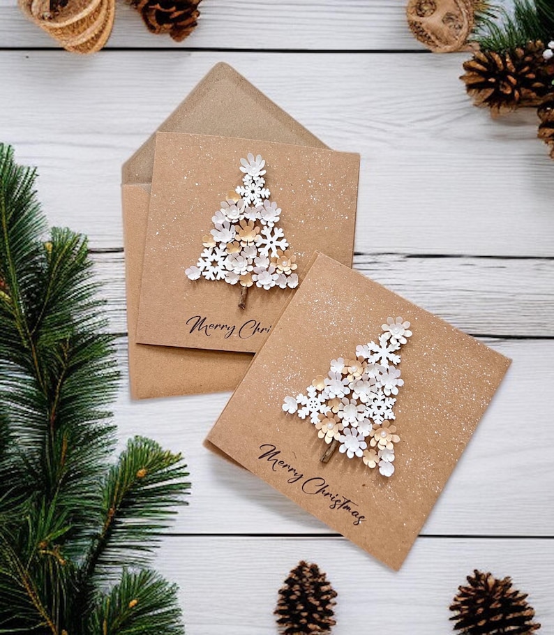 Handmade 3D Christmas Cards, Rustic Seasonal Greetings Handcrafted card with envelope