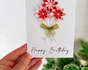 Personalised Minimalist Birthday Card | Handmade 3D Floral Pearl Keepsake Gift