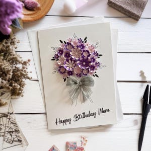 3D Floral Birthday Card A5 | Handmade Purple Personalised Greeting Card, Keepsake Gift for Her