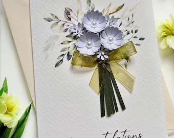 Congratulations Card Handmade, 3D Floral Personalised Luxury Keepsake Gift for Her