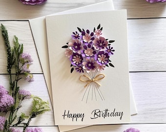 Purple Daisy Garden 3D Pop Up Karte, "Thinking Of You - View #10