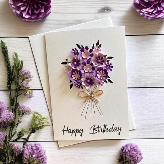 Purple Daisy Garden 3D Pop Up Karte, "Thinking Of You