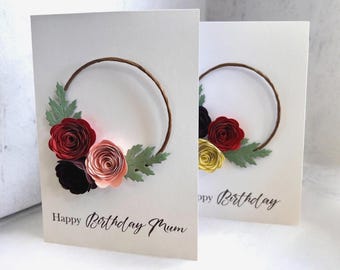 Handmade Quilled Floral Birthday Card, 3D Personalised Minimalist Luxury Mum Greeting