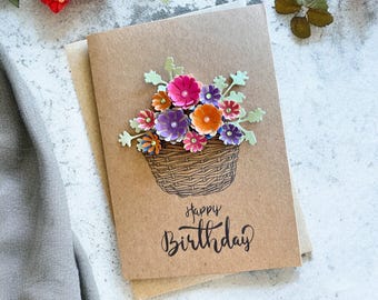 Handmade Floral Birthday Card: Unique Greeting Card for Her