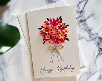 Handmade 3D Red Flower Greeting Card – Customisable Keepsake  for Her, Birthday Floral Bouquet