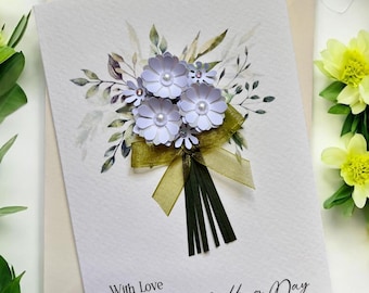 Wedding Day Card, Handmade 3D White Floral Personalised Keepsake Gift Couple