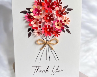 Thank You Card for Teacher, Handmade 3D Floral Bouquet Personalised Keepsake Gift