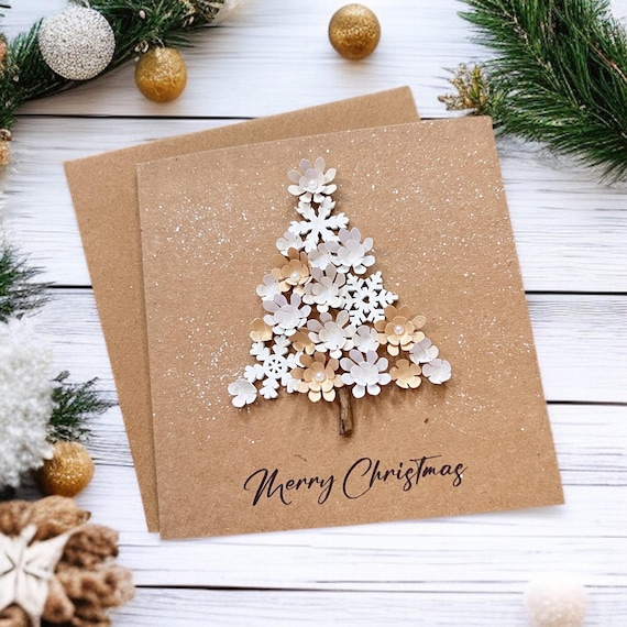 Personalised 3D Christmas Card, Handmade Rustic Floral Tree Luxury Keepsake Gift