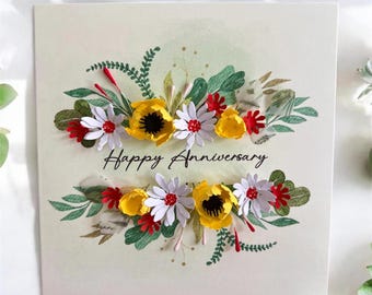 Anniversary Card for Couple, Handmade 3D Floral Personalised Keepsake Gift