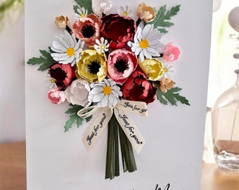 Personalised Birthday Card for Mum, Handmade 3D Wildflower Bouquet Luxury Keepsake Gift