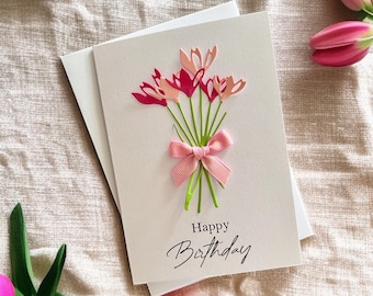 Personalised Birthday Card for Mum, Handmade Snowdrop Botanical Floral Keepsake Gift